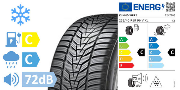 2 x 235/40/R19 Kumho Wintercraft WP72 XL (C/C/72DB) - TS