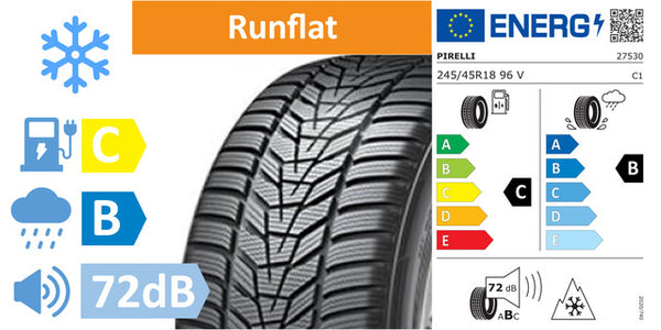 4 x 245/45/R18 Pirelli Winter Sottozero 3 FSL M+S SEAL (C/B/72DB) - AC